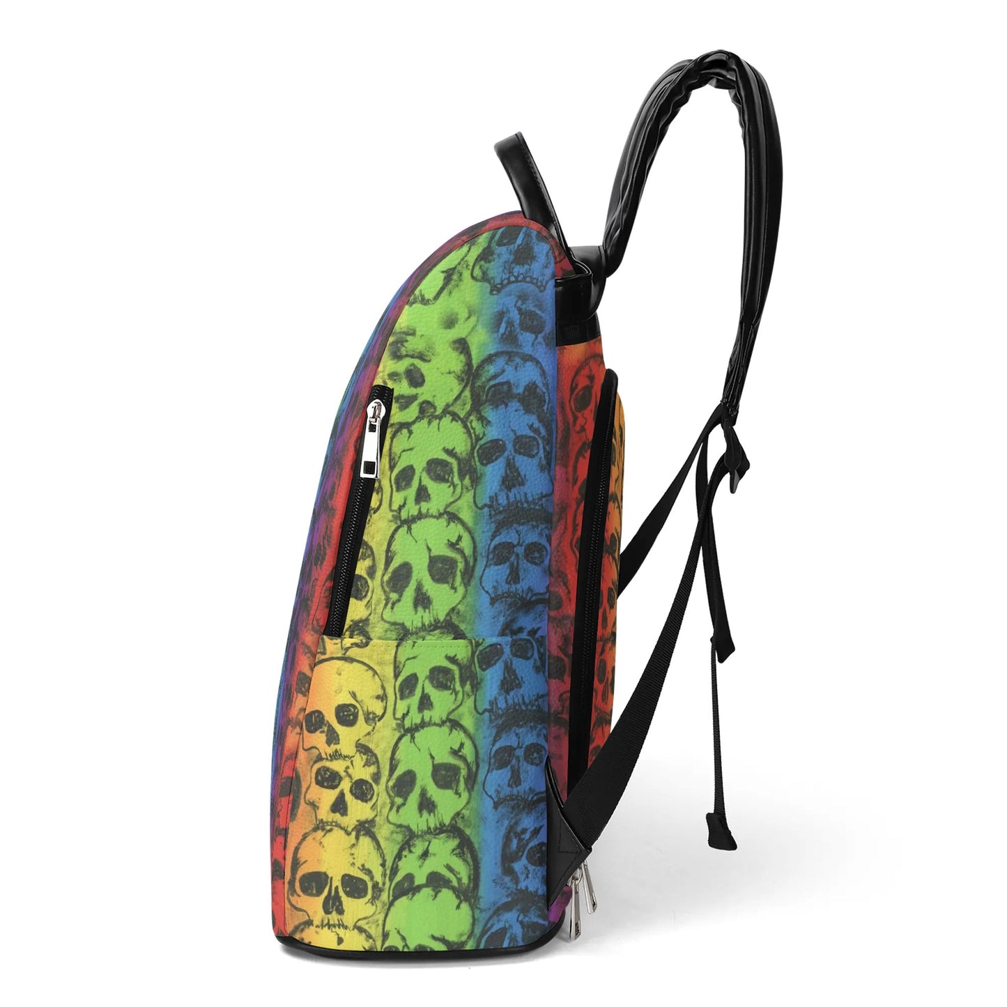 Rainbow Skulls Leather Anti-theft Travel Backpack