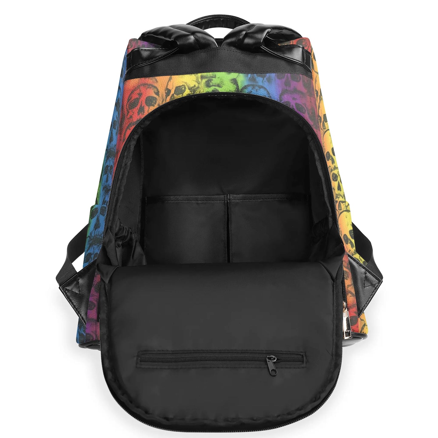 Rainbow Skulls Leather Anti-theft Travel Backpack