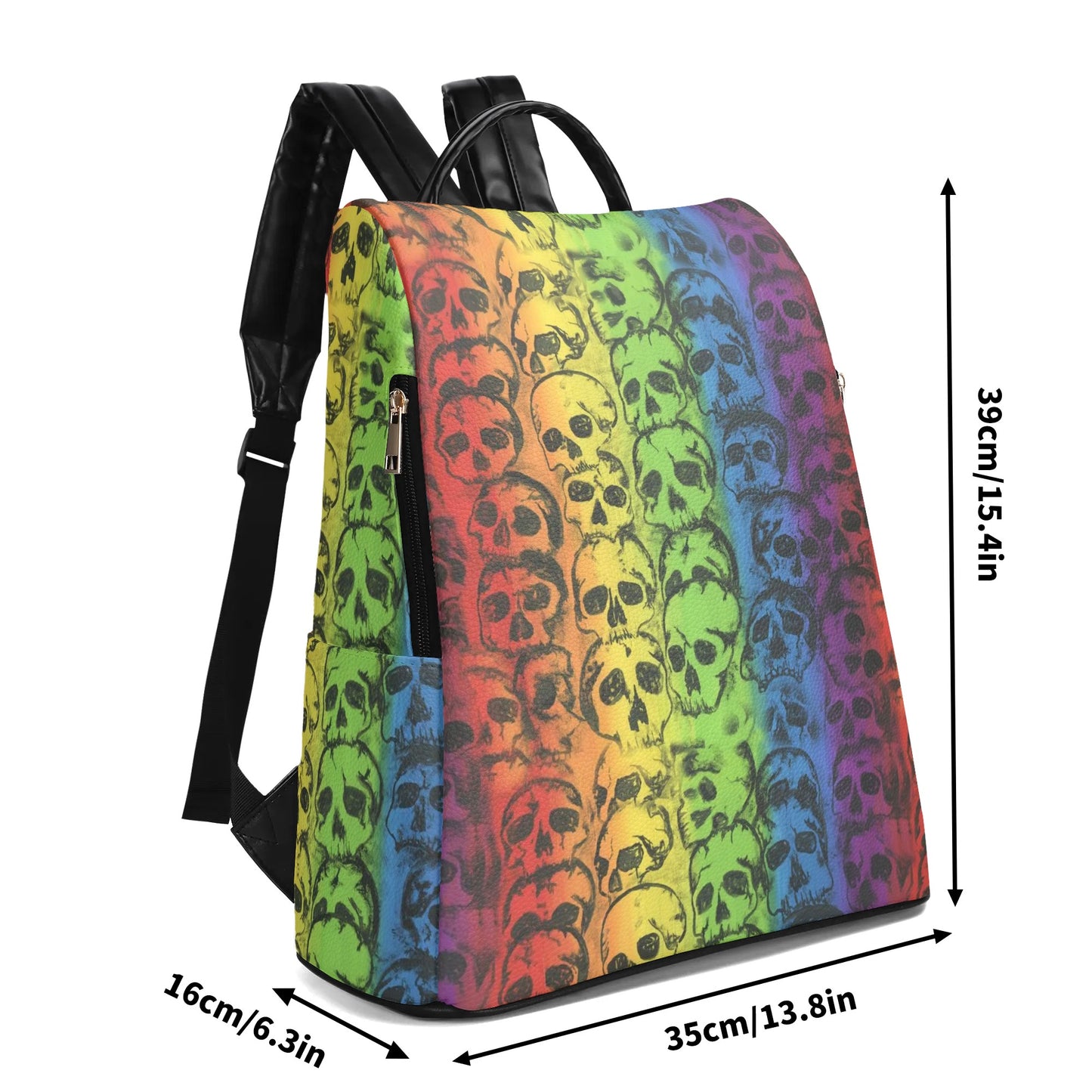 Rainbow Skulls Leather Anti-theft Travel Backpack