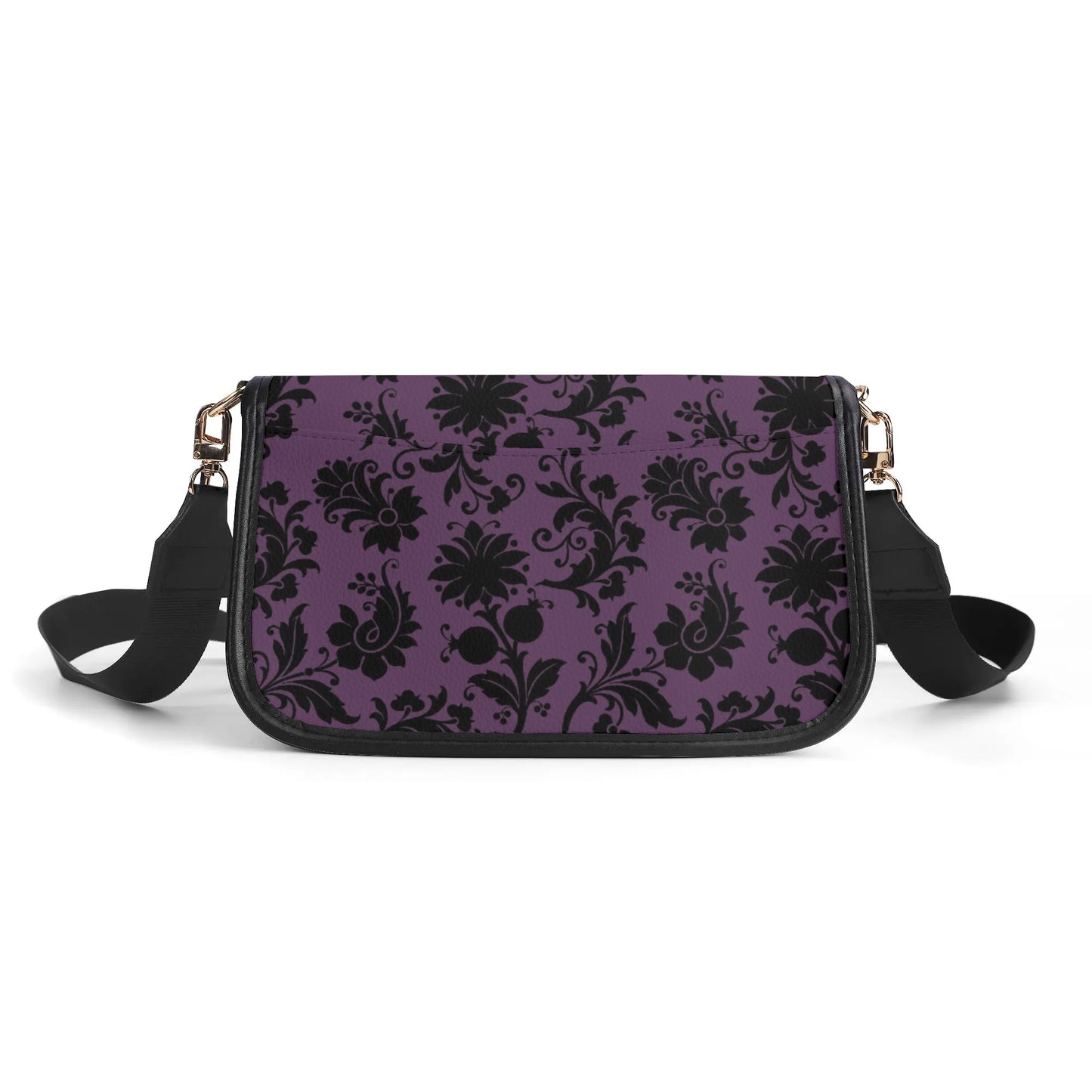 Gothic Flowers On Purple Leather Chain Shoulder bags