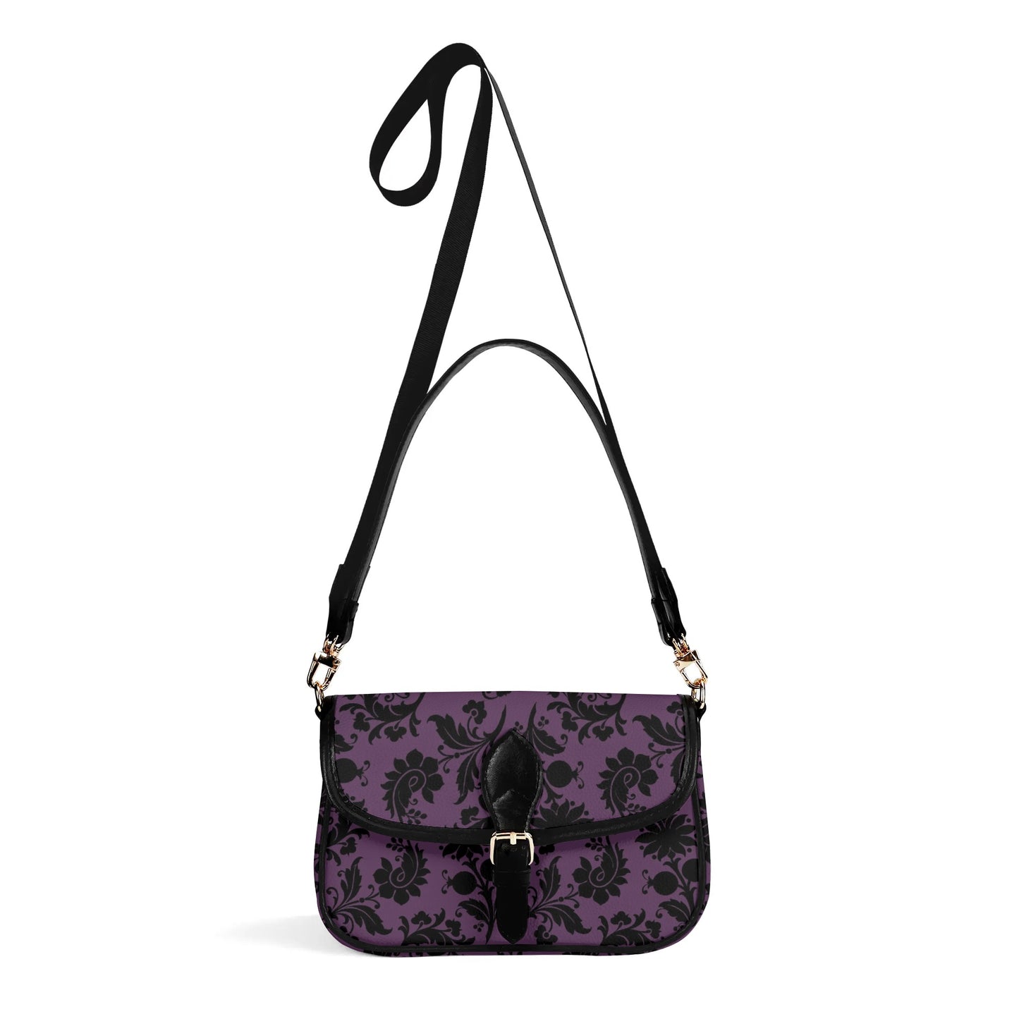 Gothic Flowers On Purple Leather Chain Shoulder bags