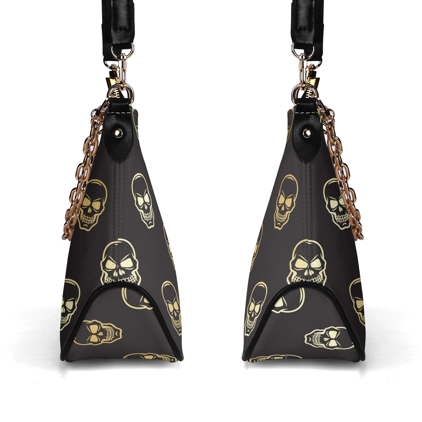 Happy Skulls Leather Hand Bag With Chain