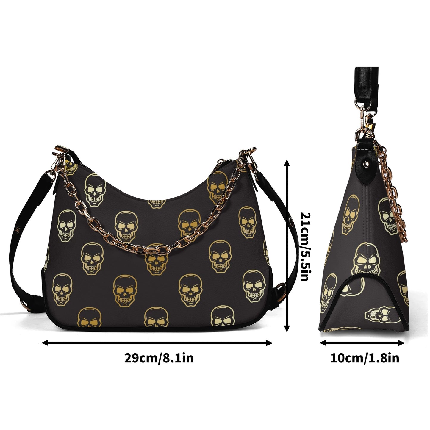 Happy Skulls Leather Hand Bag With Chain