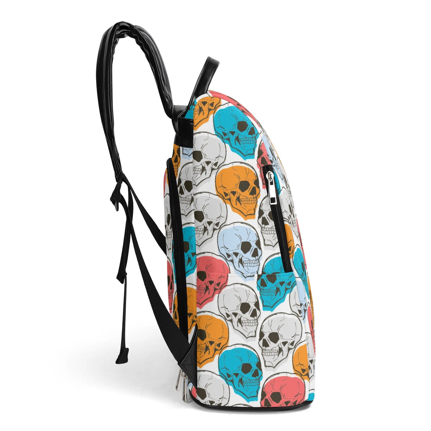 Colorful Skulls Leather Anti-theft Travel Backpack
