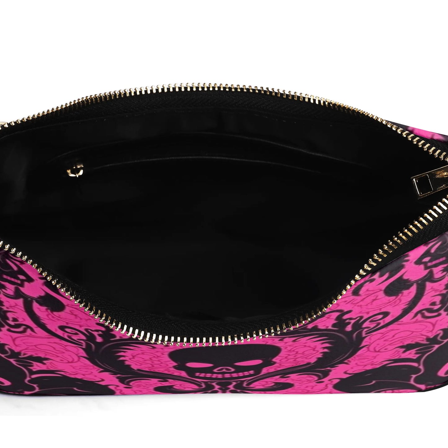 Skulls On Pink Leather Hand Bag With Chain