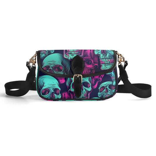 Neon Skulls Leather Chain Shoulder bags