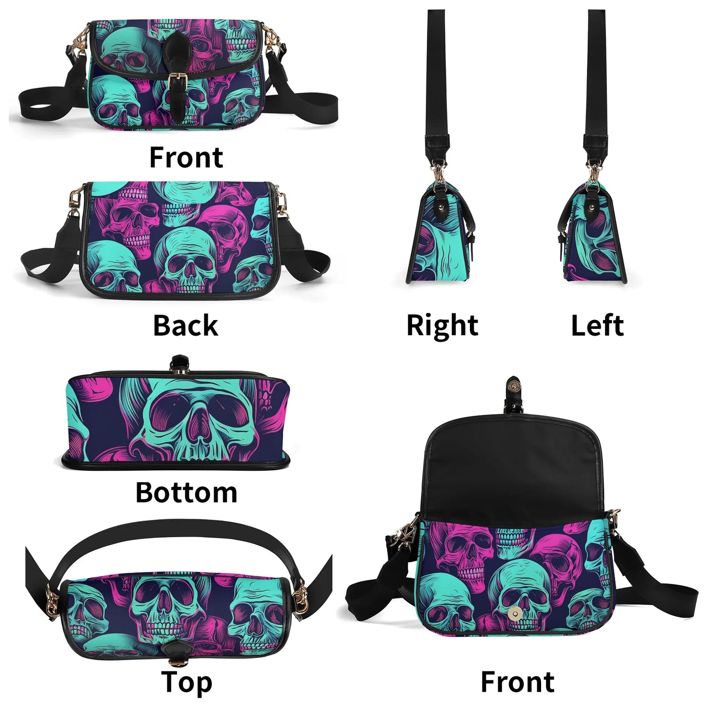 Neon Skulls Leather Chain Shoulder bags