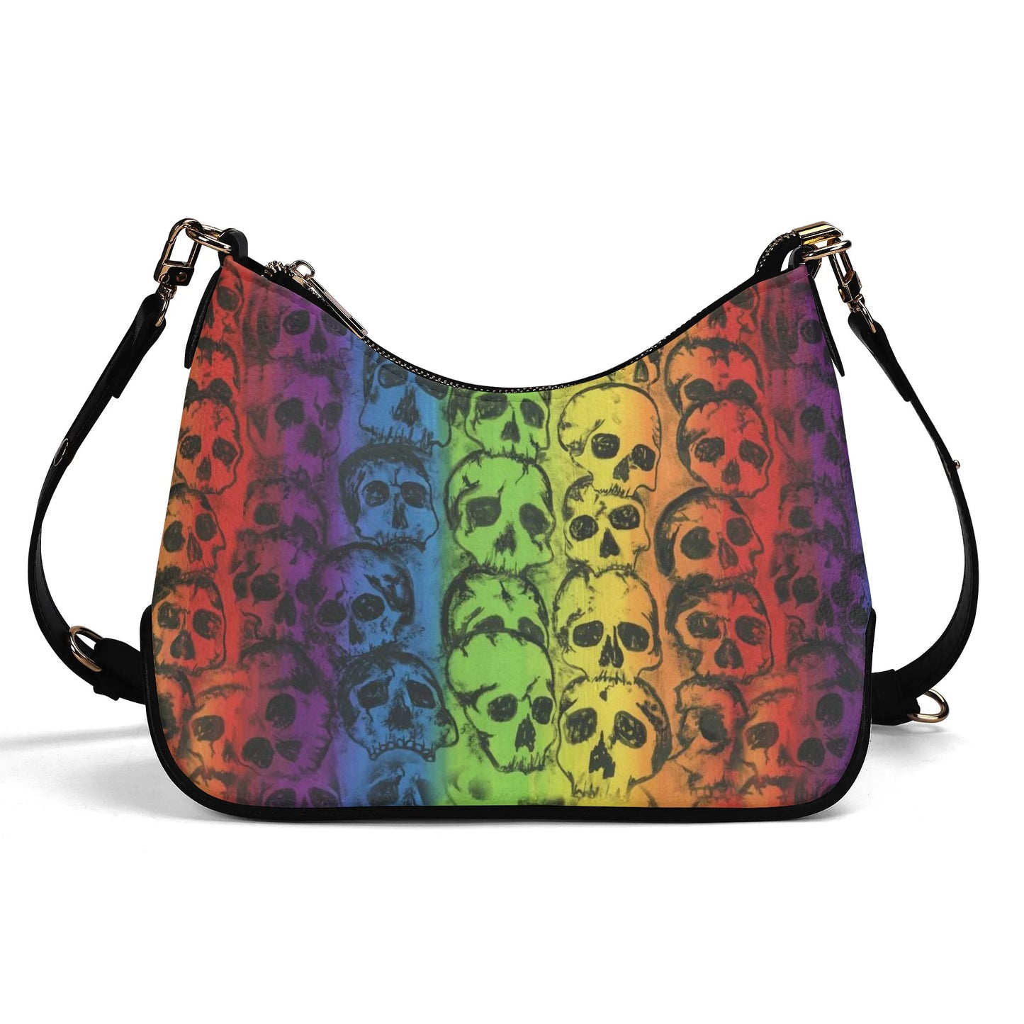 Rainbow Skulls Leather Hand Bag With Chain