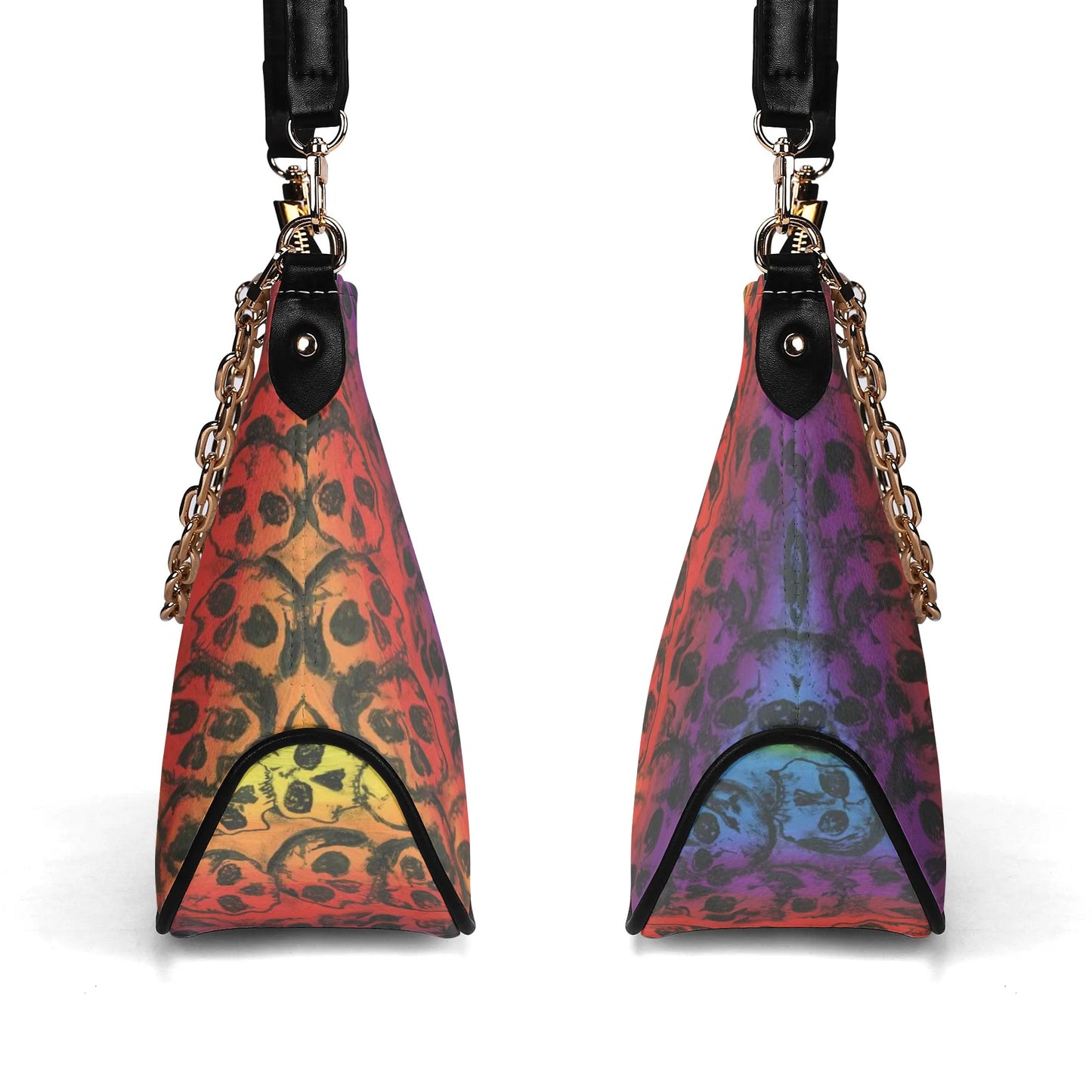 Rainbow Skulls Leather Hand Bag With Chain