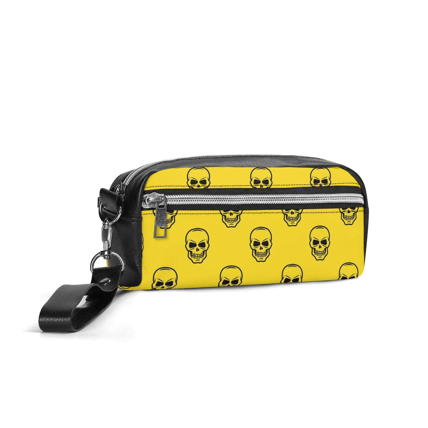 Skulls On Yellow Leather Clutch Bag