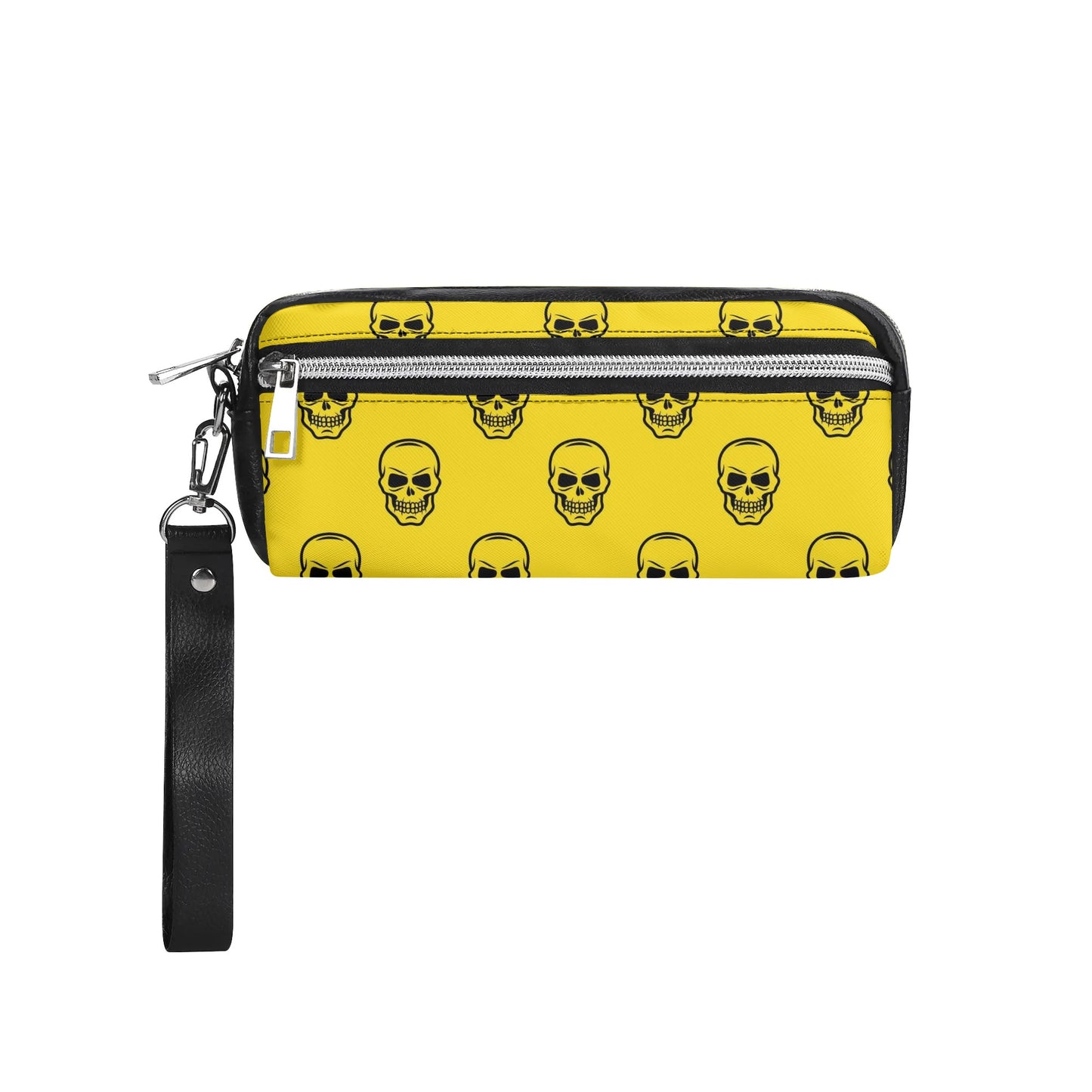 Skulls On Yellow Leather Clutch Bag