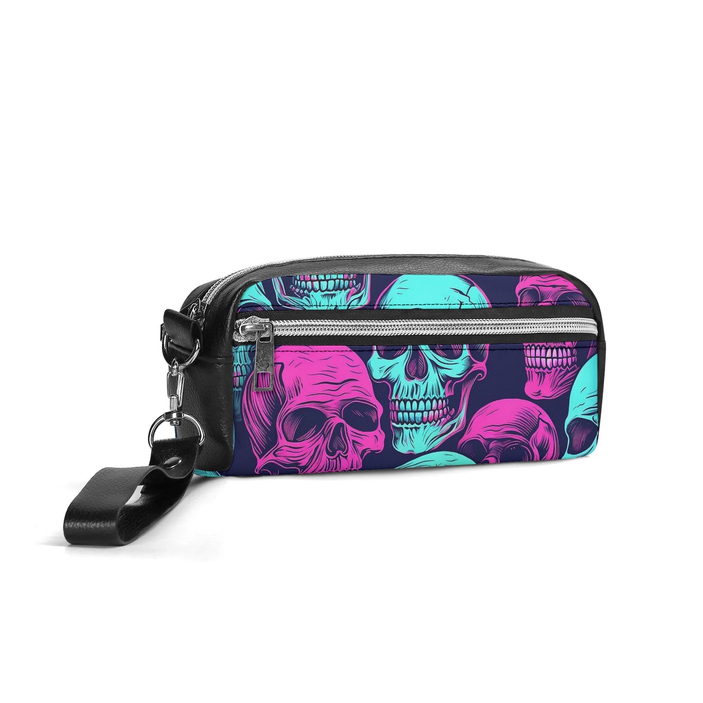 Neon Skulls Leather Clutch Bag