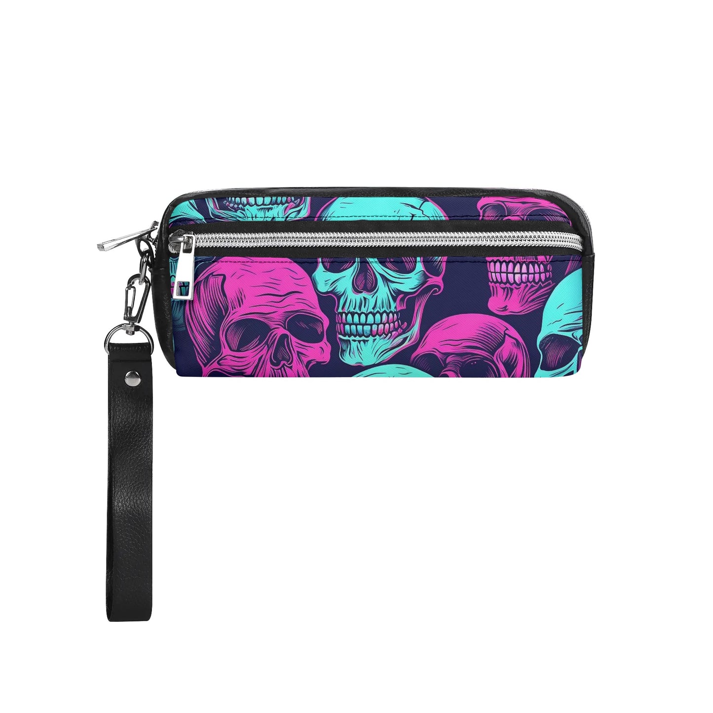 Neon Skulls Leather Clutch Bag