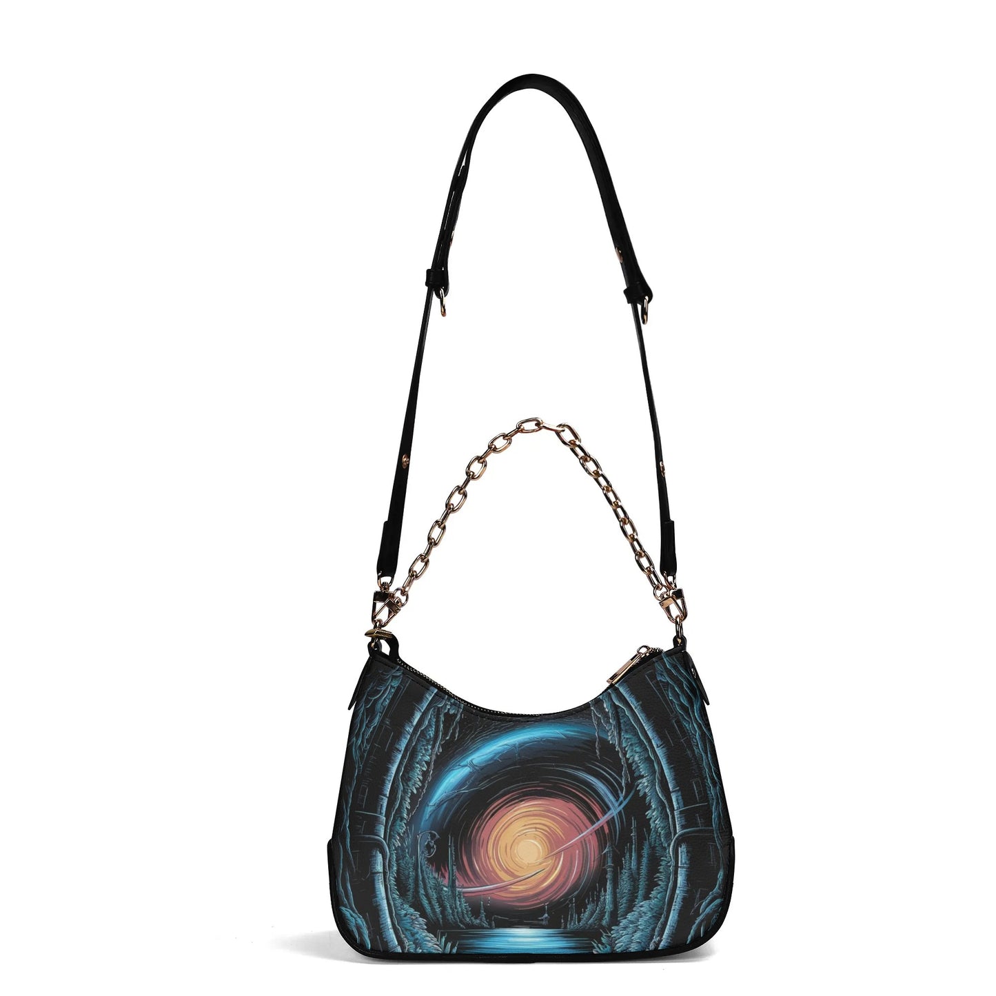 Cosmic Beach Leather Hand Bag With Chain