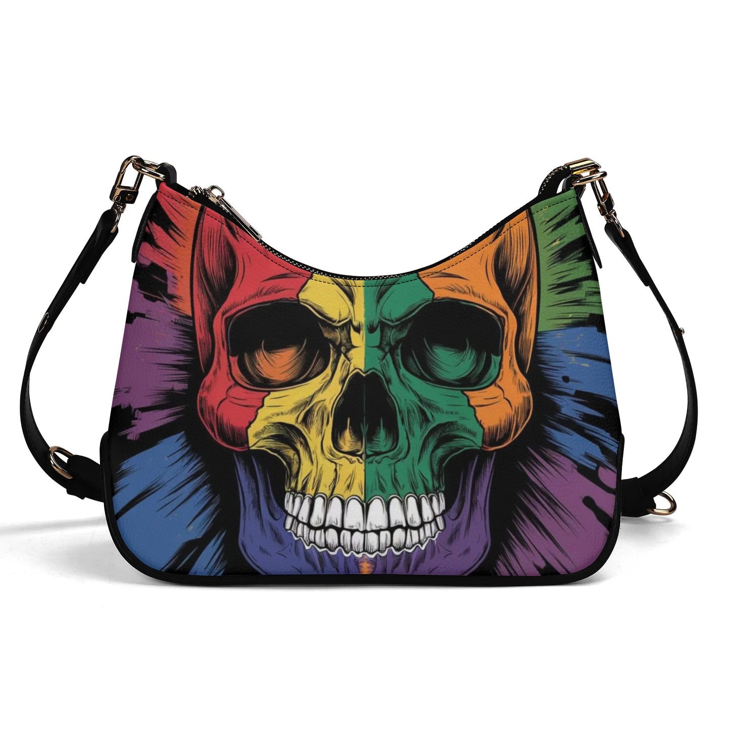 Rainbow Skull Leather Hand Bag With Chain