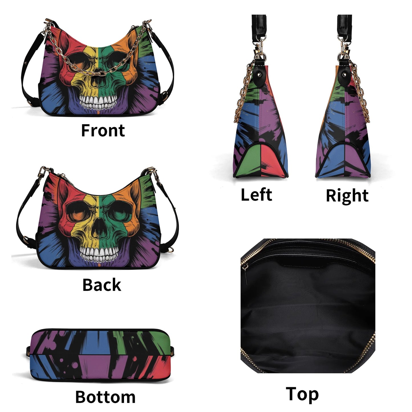 Rainbow Skull Leather Hand Bag With Chain