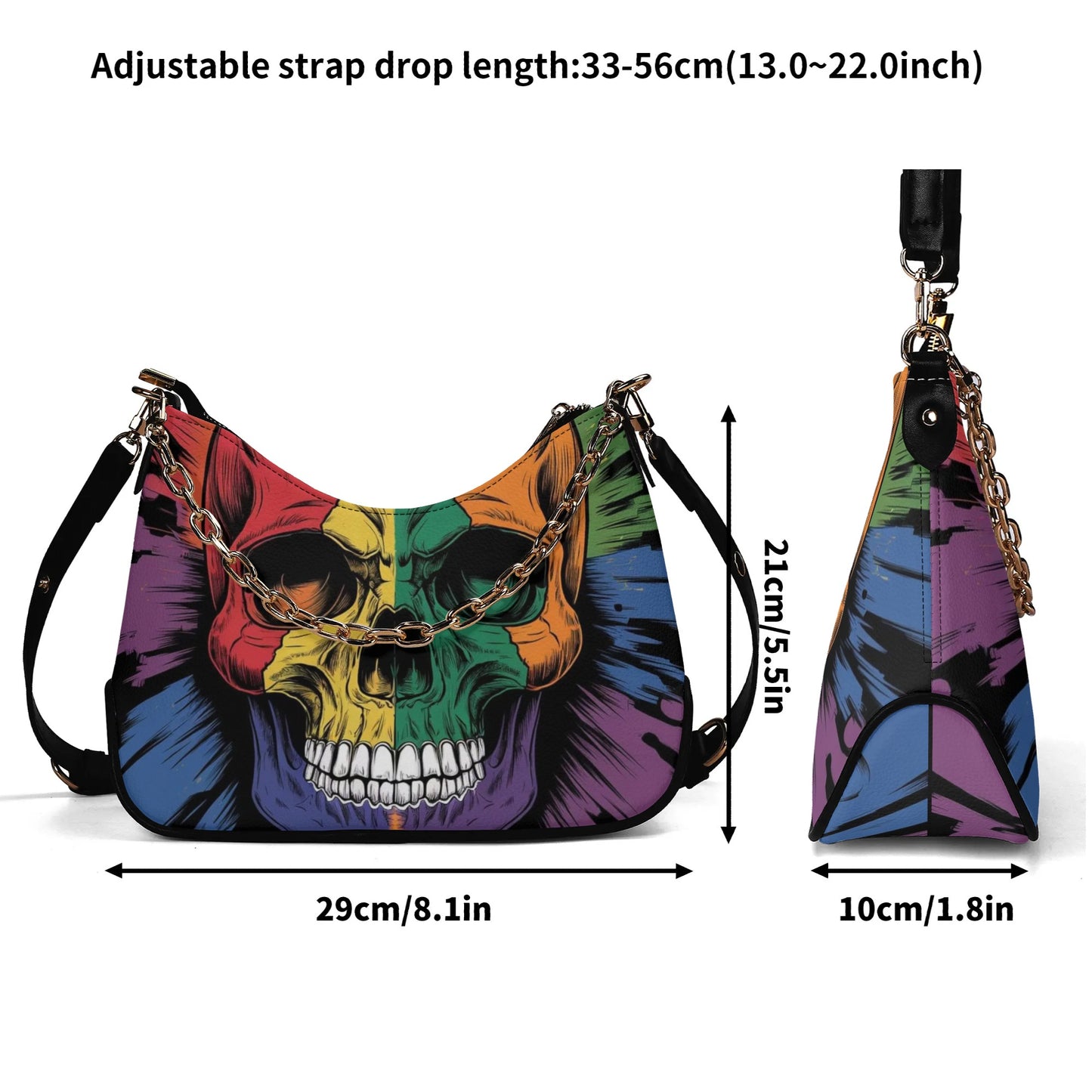 Rainbow Skull Leather Hand Bag With Chain