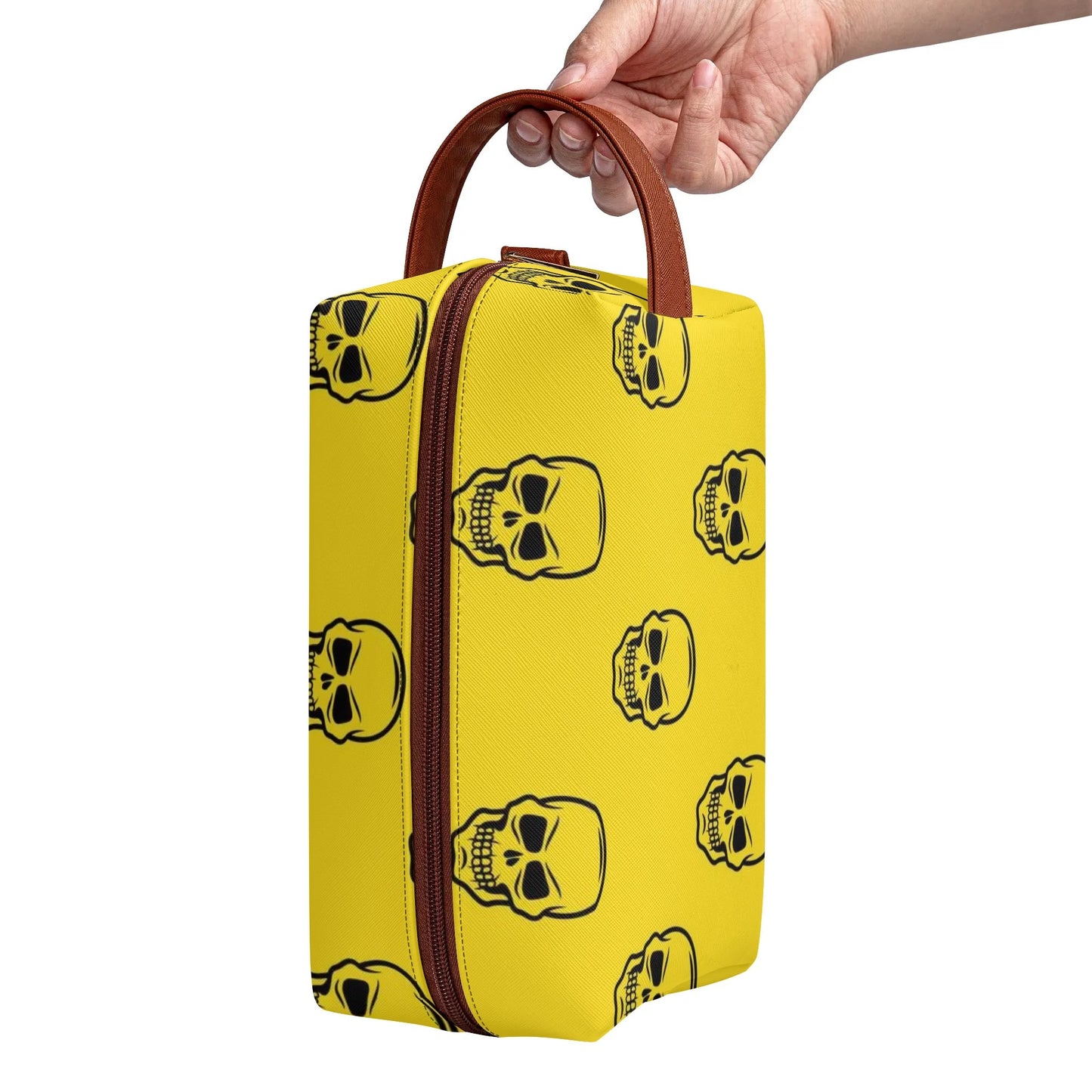 Yellow Skulls Leather Toiletries Bag