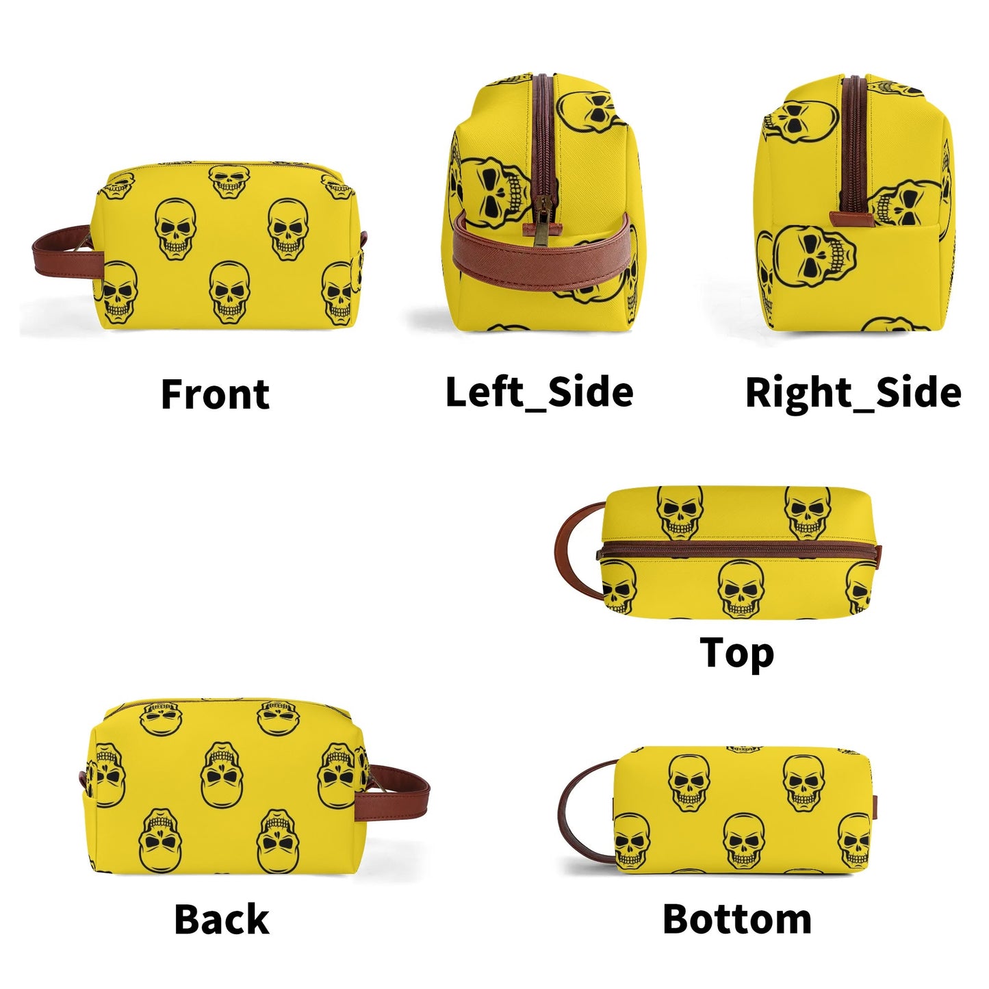 Yellow Skulls Leather Toiletries Bag