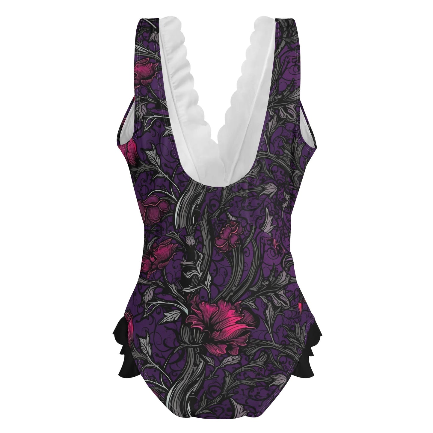 Gothic Forest Ruffle Edge Cross-Front One Piece Swimsuit