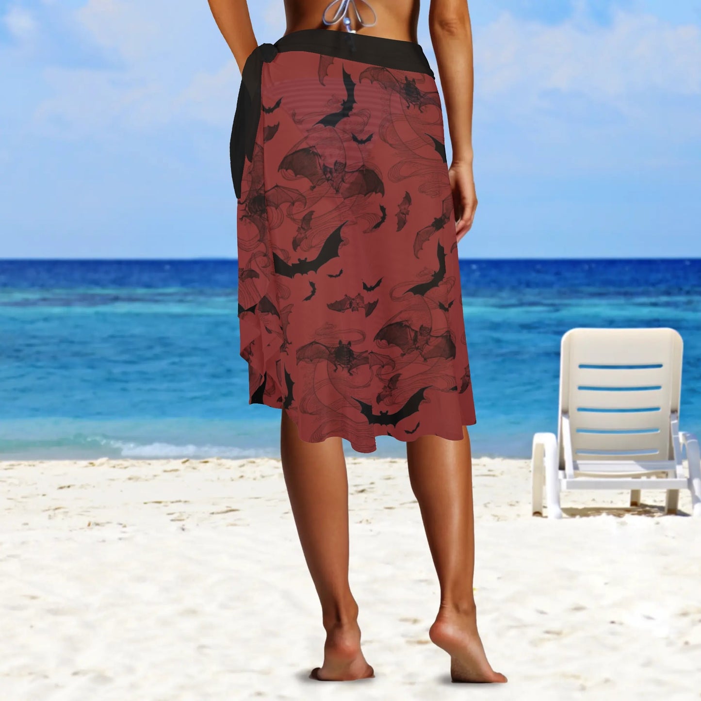 Smokey Bats Ruffle Tie Side Sarong Wrap Maxi Skirt