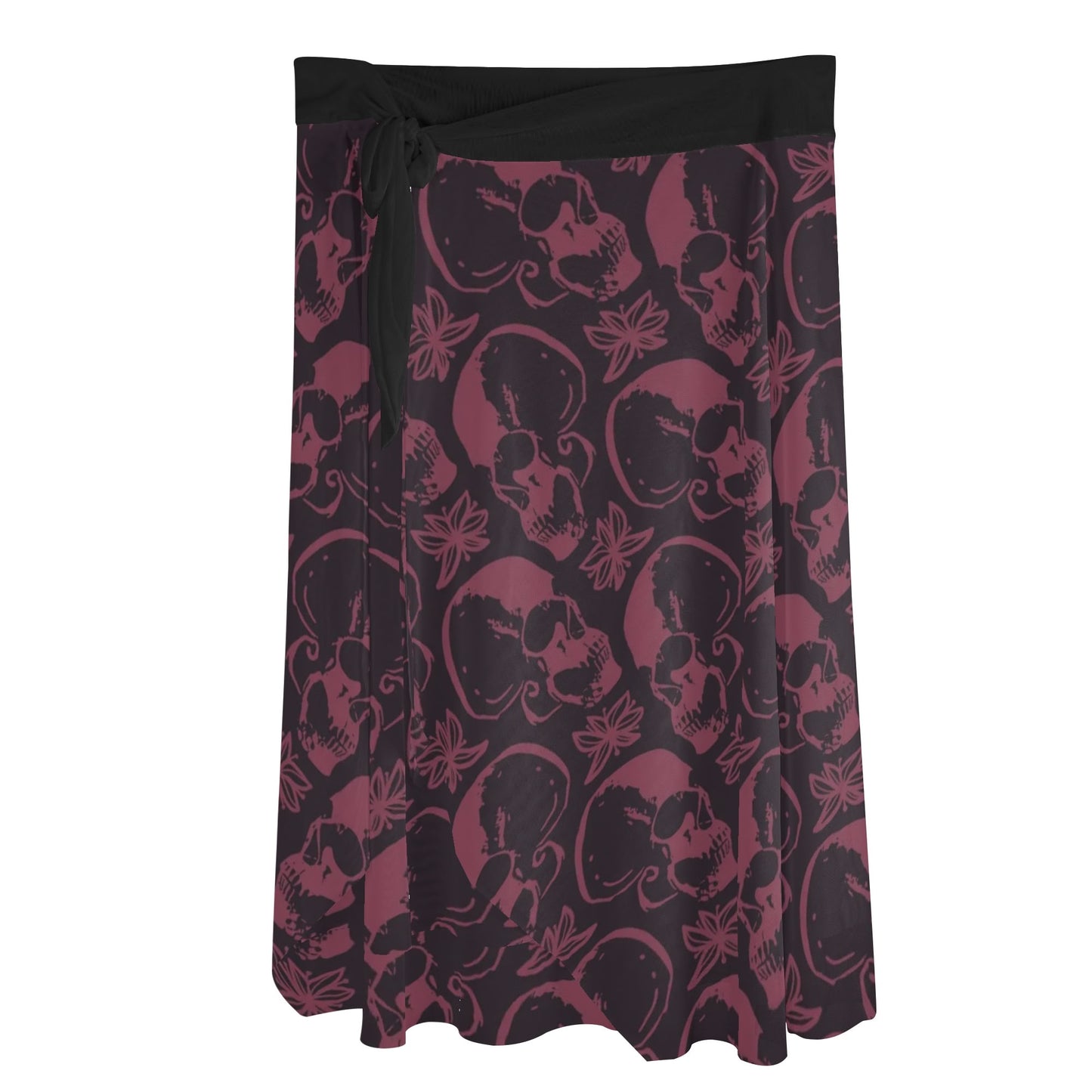 Purple Skulls Ruffle Tie Side Sarong Wrap Maxi Skirt