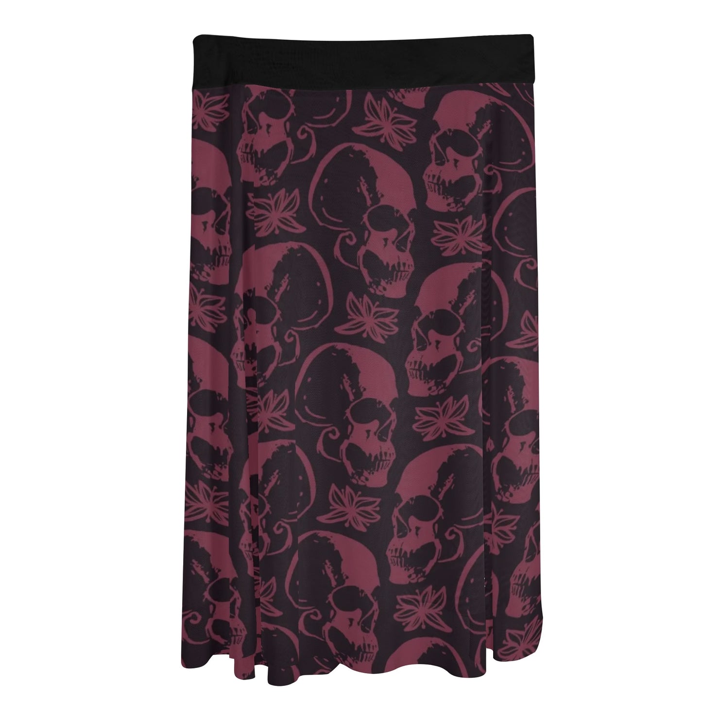 Purple Skulls Ruffle Tie Side Sarong Wrap Maxi Skirt