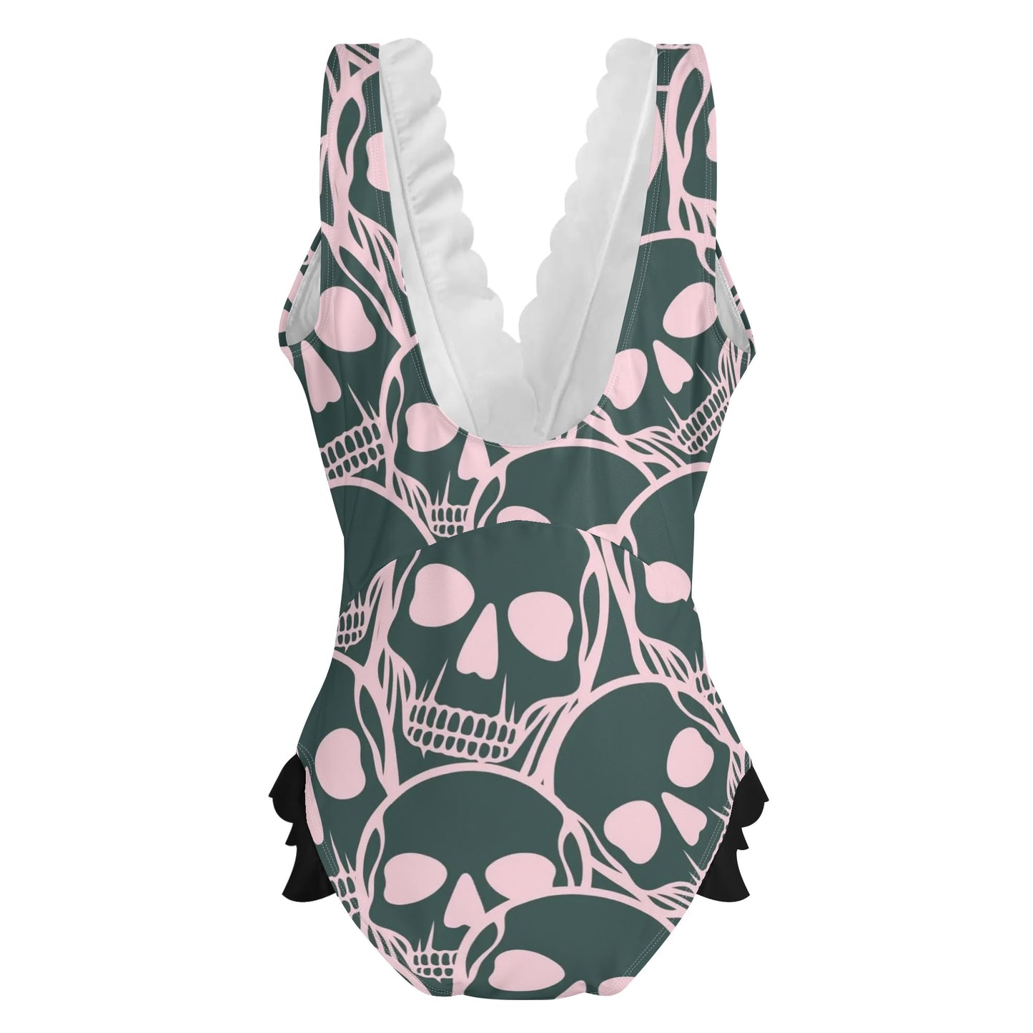 Pink Skulls Ruffle Edge Cross-Front One Piece Swimsuit