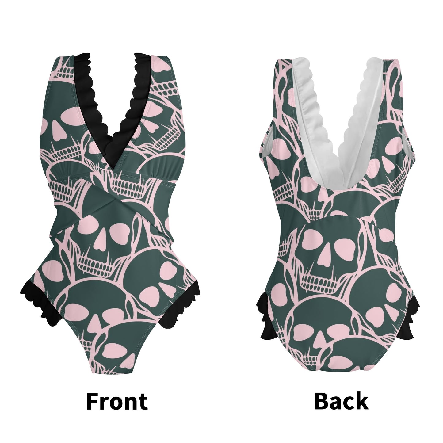 Pink Skulls Ruffle Edge Cross-Front One Piece Swimsuit