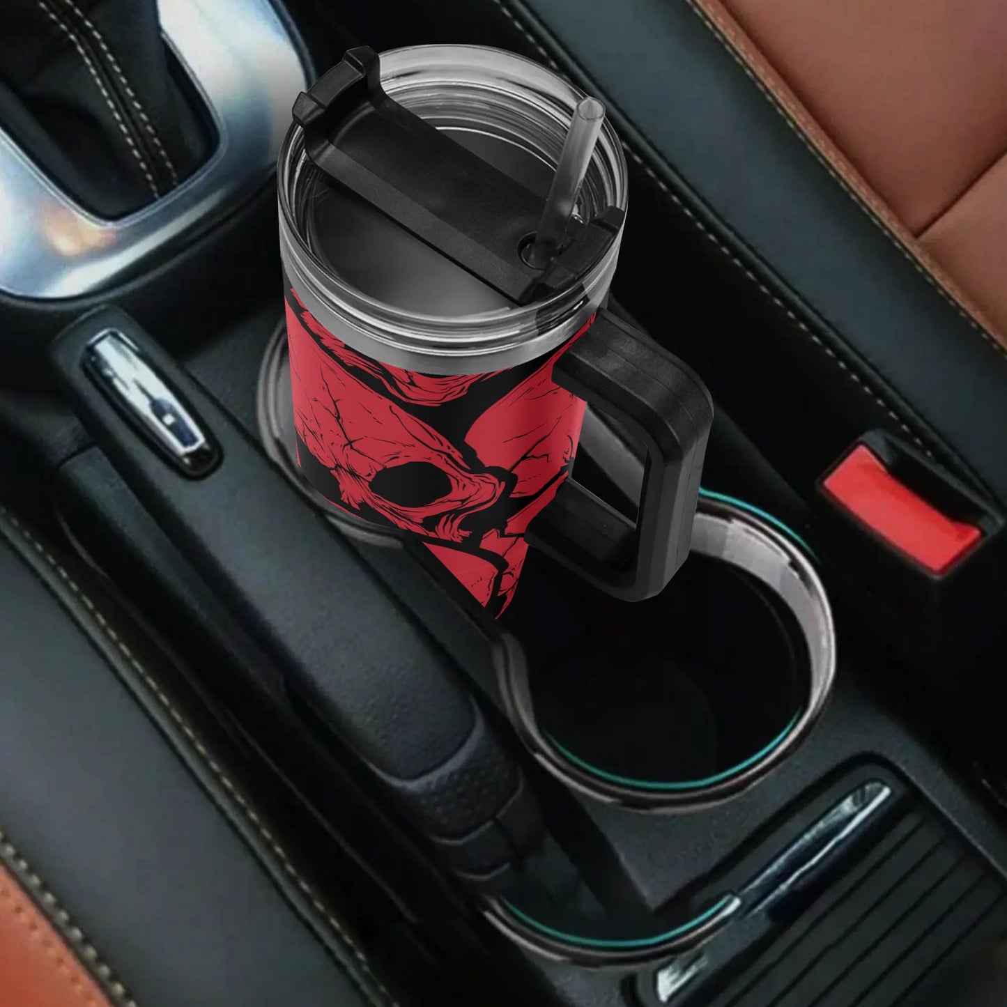 Red Skulls 40 oz Tumbler With Handle