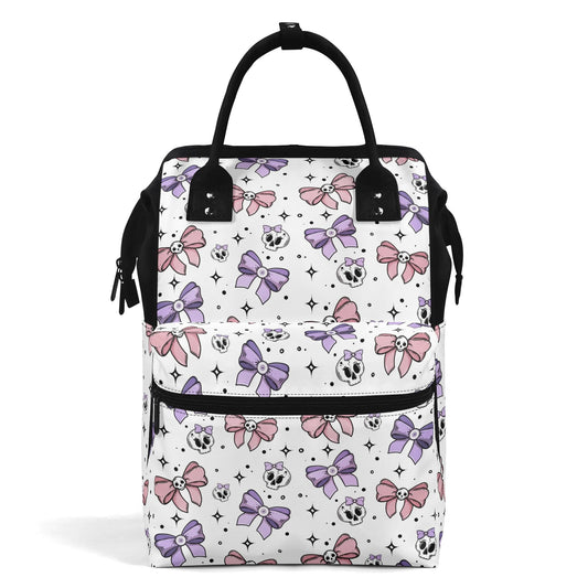 Cute Bows And Skulls Large Capacity Diaper Backpack Bag