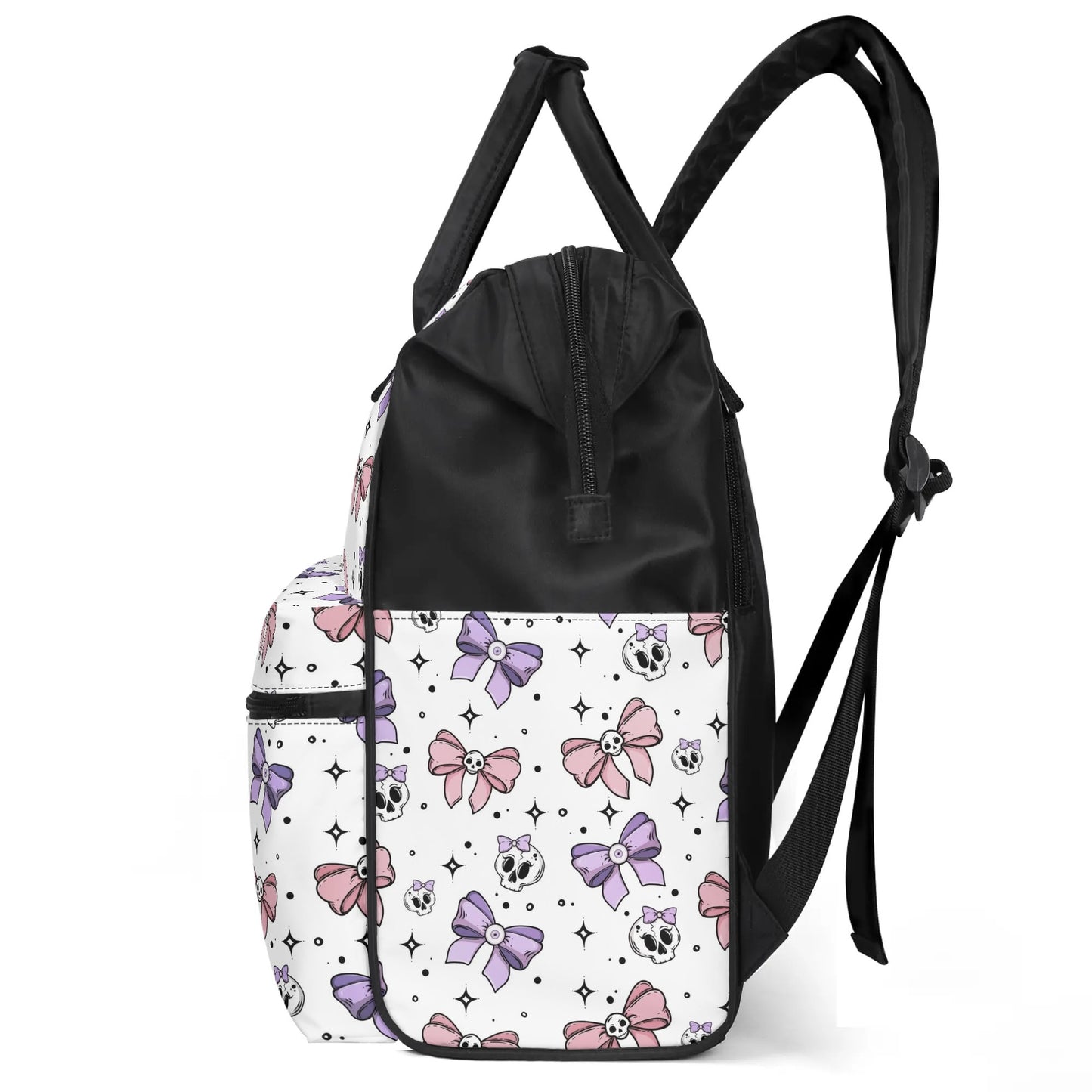 Cute Bows And Skulls Large Capacity Diaper Backpack Bag