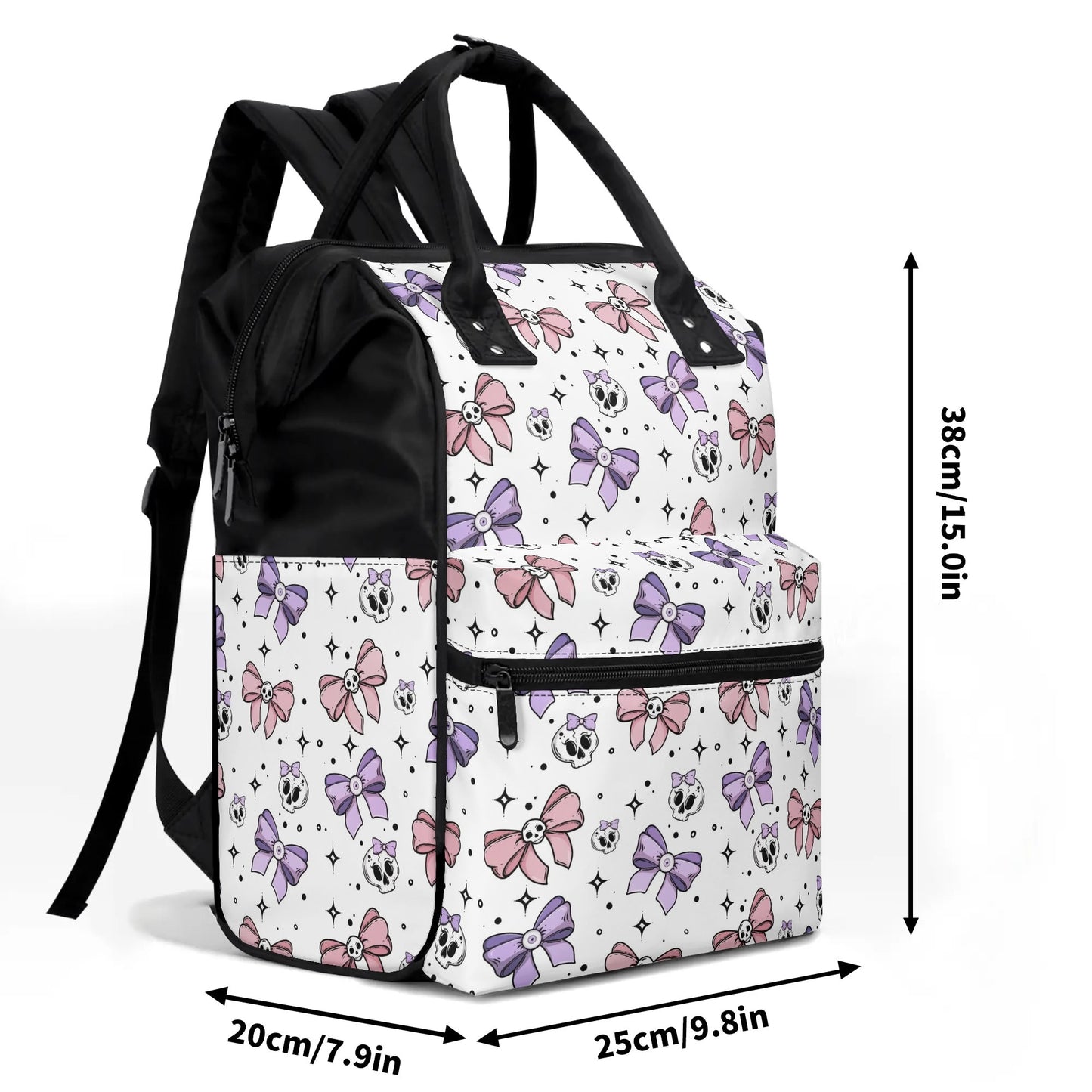 Cute Bows And Skulls Large Capacity Diaper Backpack Bag