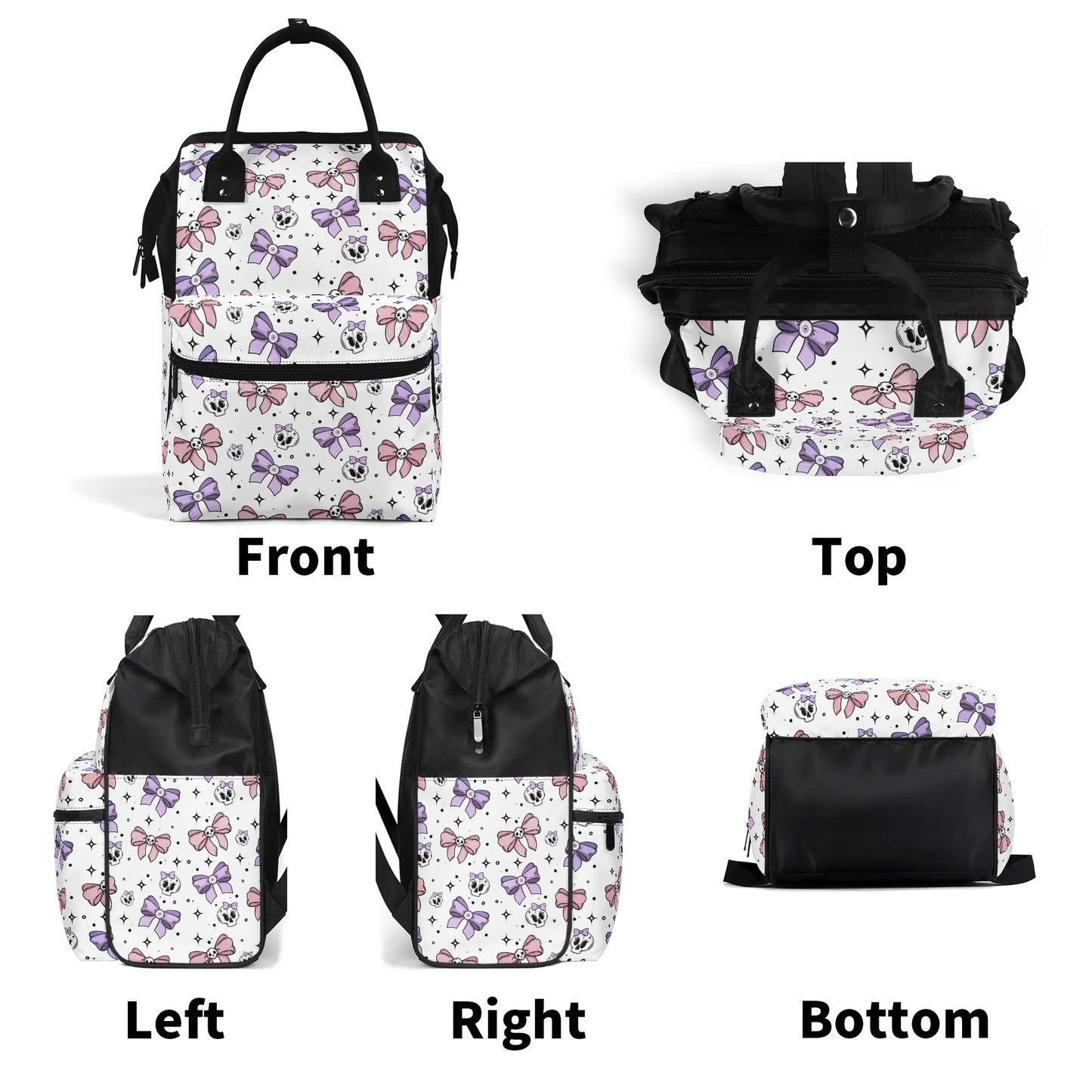 Cute Bows And Skulls Large Capacity Diaper Backpack Bag