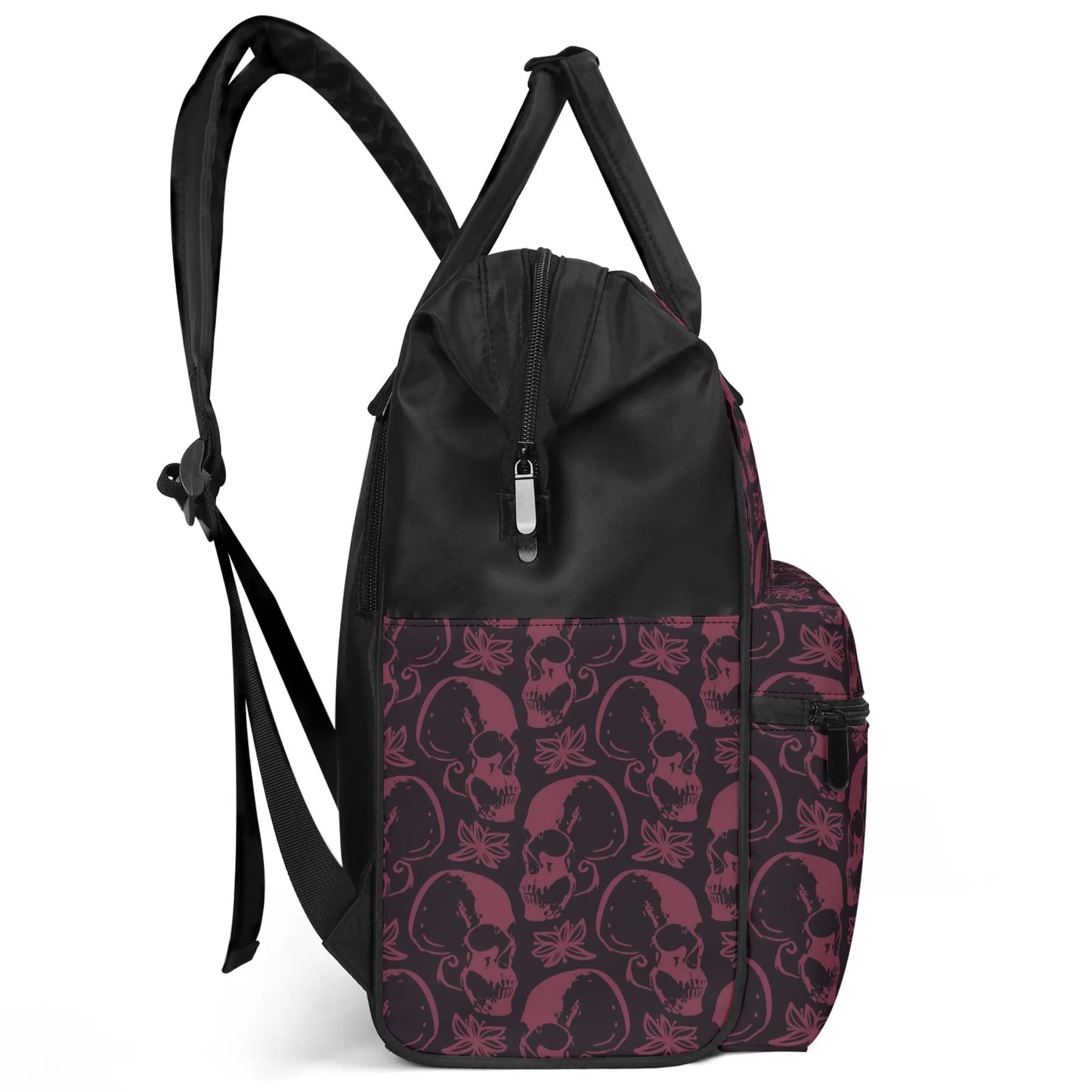 Purple Skulls Large Capacity Diaper Backpack Bag