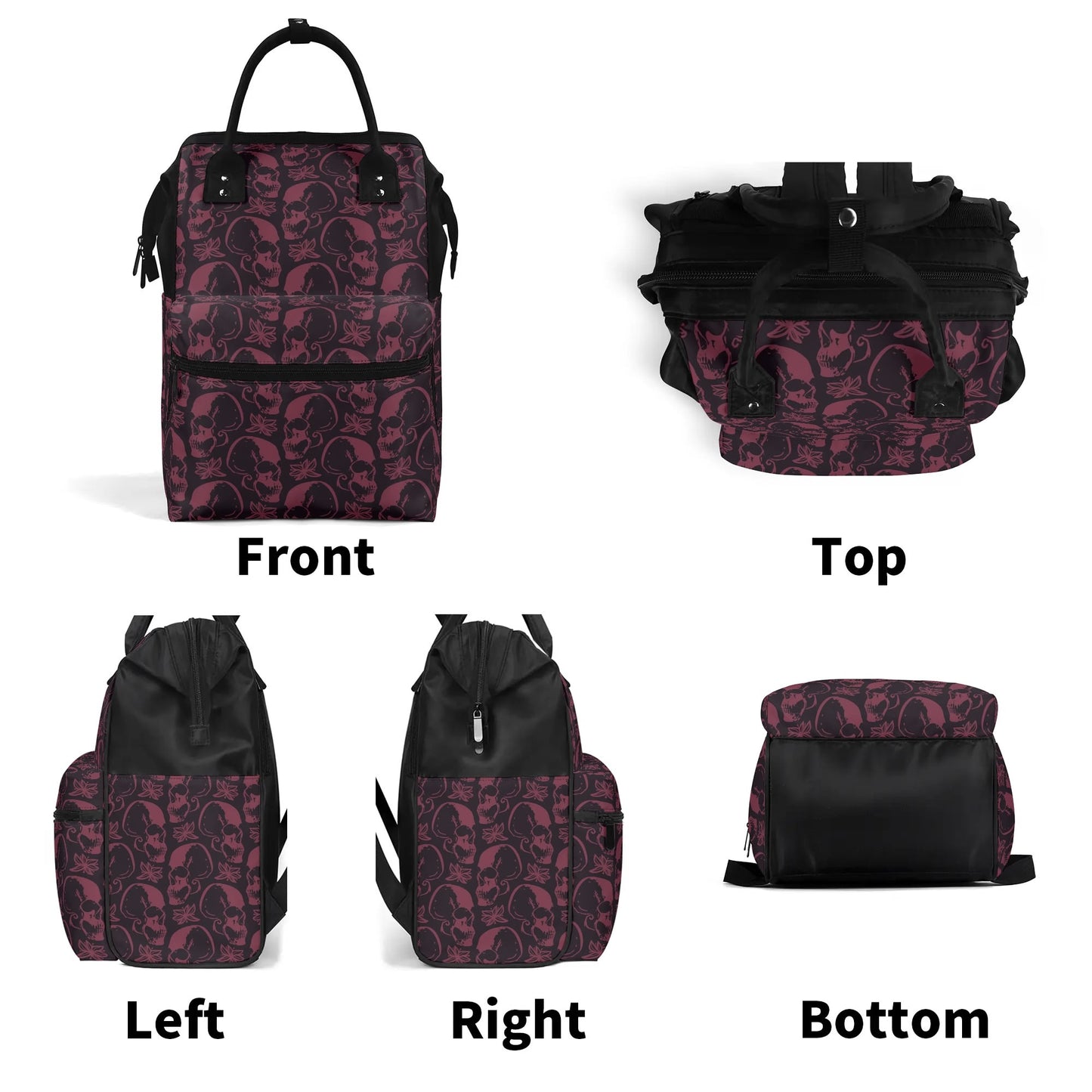 Purple Skulls Large Capacity Diaper Backpack Bag