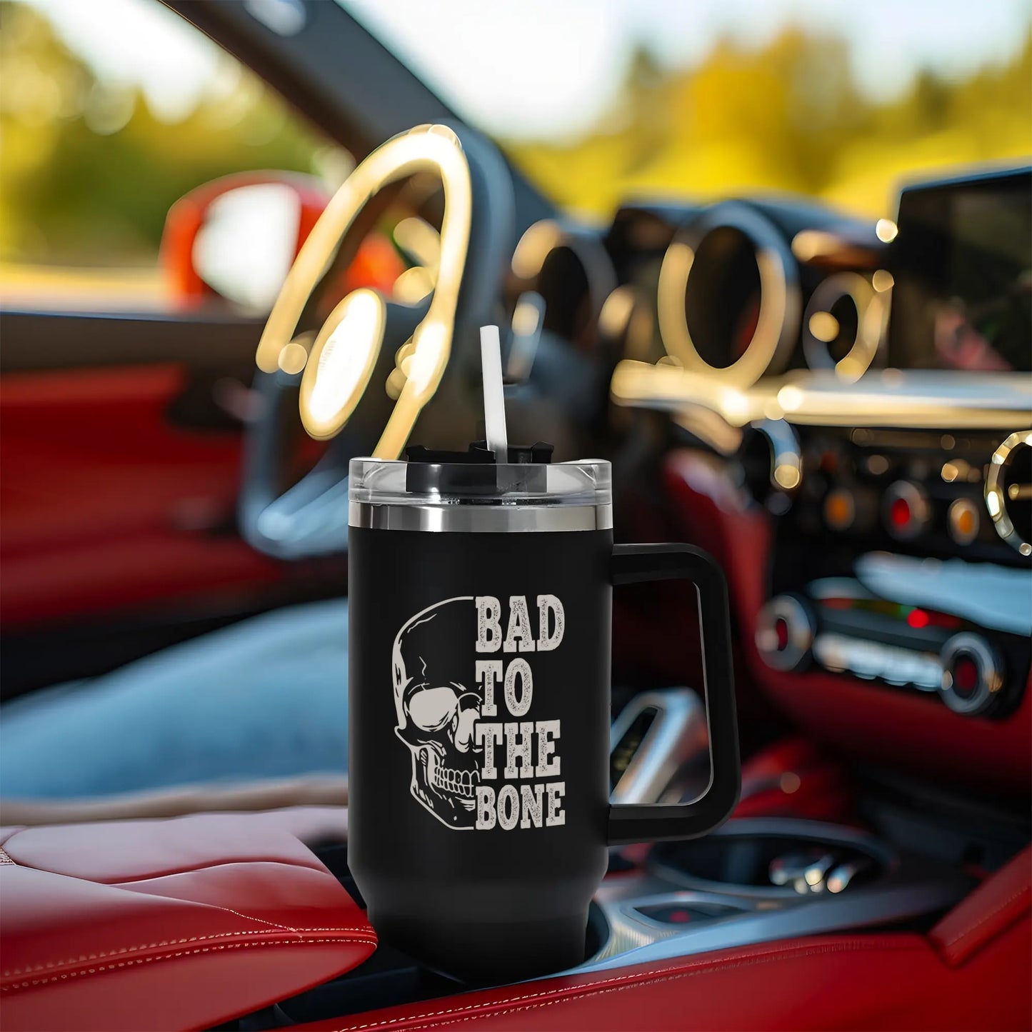 Bad To The Bone 40oz Tumbler with Handle and Straw