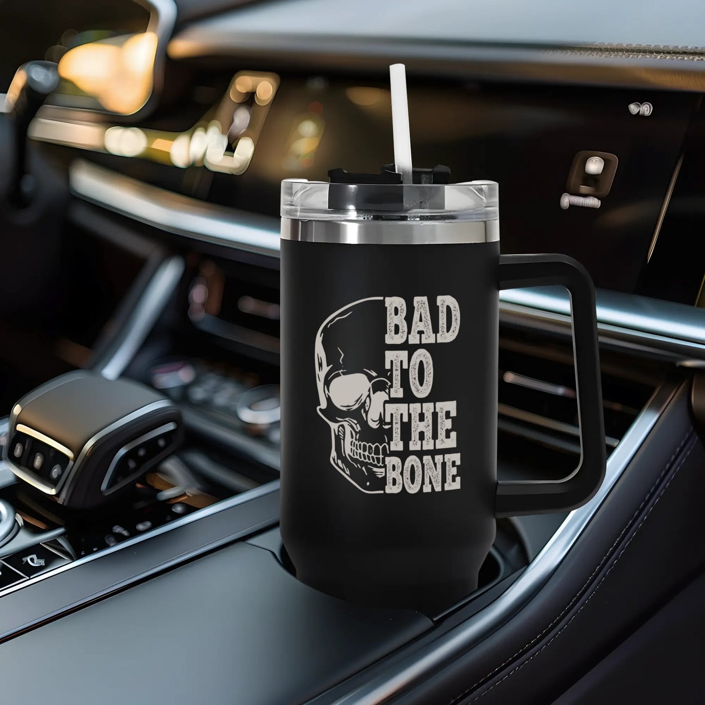 Bad To The Bone 40oz Tumbler with Handle and Straw