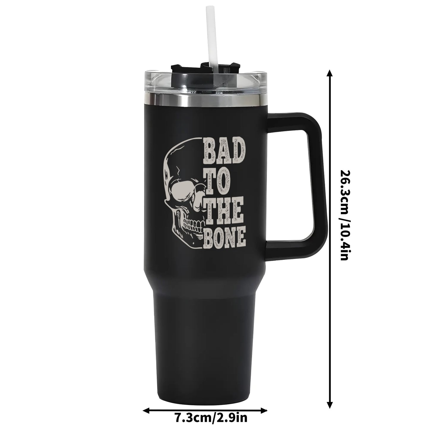 Bad To The Bone 40oz Tumbler with Handle and Straw