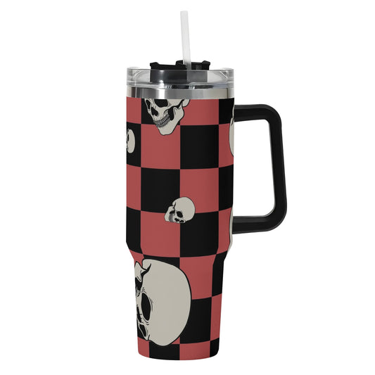 Checkers And Skulls 40 oz Tumbler With Handle