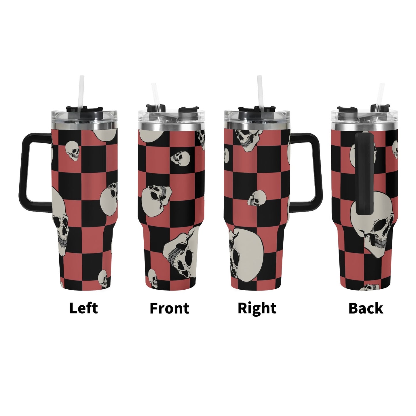 Checkers And Skulls 40 oz Tumbler With Handle