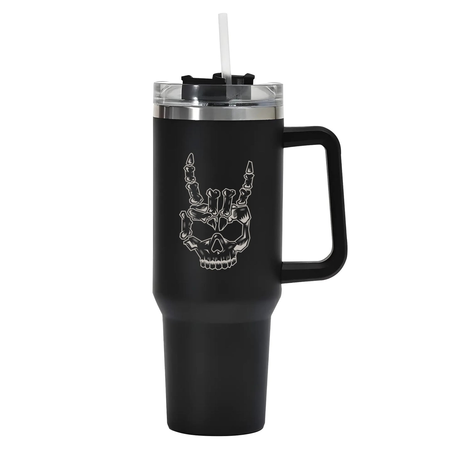 Rock On Skull 40oz Tumbler with Handle and Straw