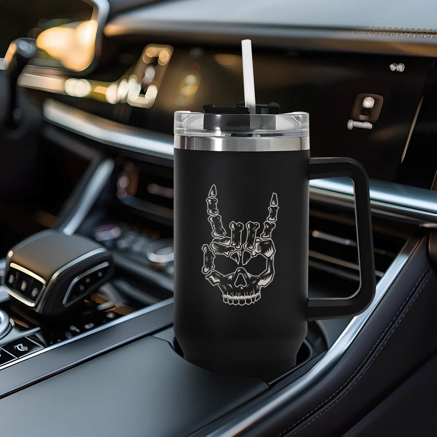 Rock On Skull 40oz Tumbler with Handle and Straw