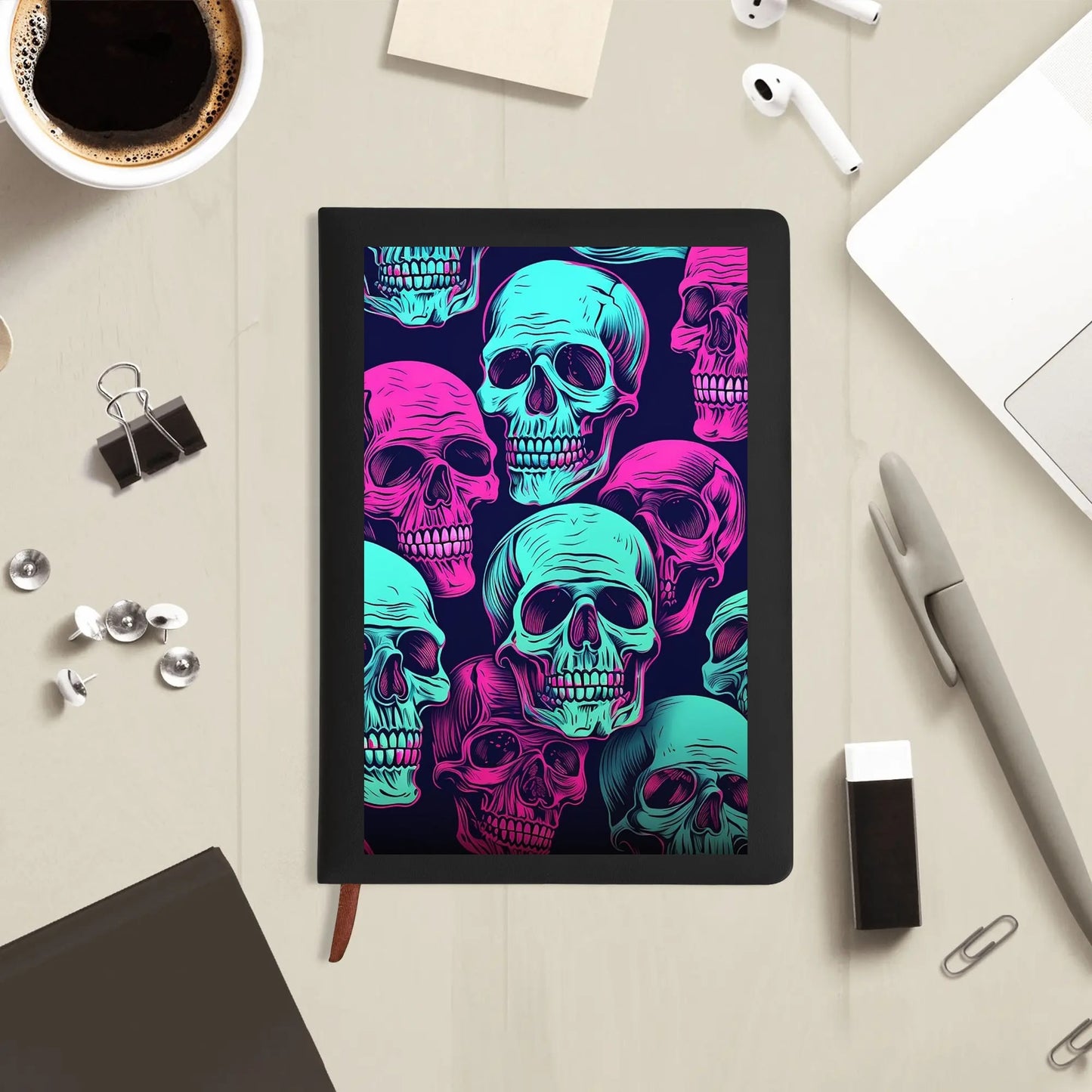 Neon Skulls Leather Notebook