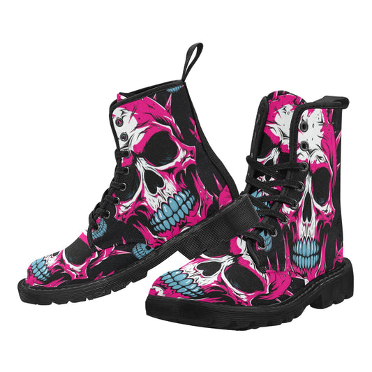 Punk Pink Skull Lace Up Canvas Boots
