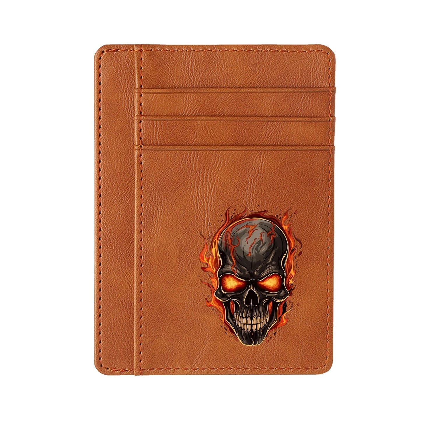 Burning Skull Minimalist Leather Wallets