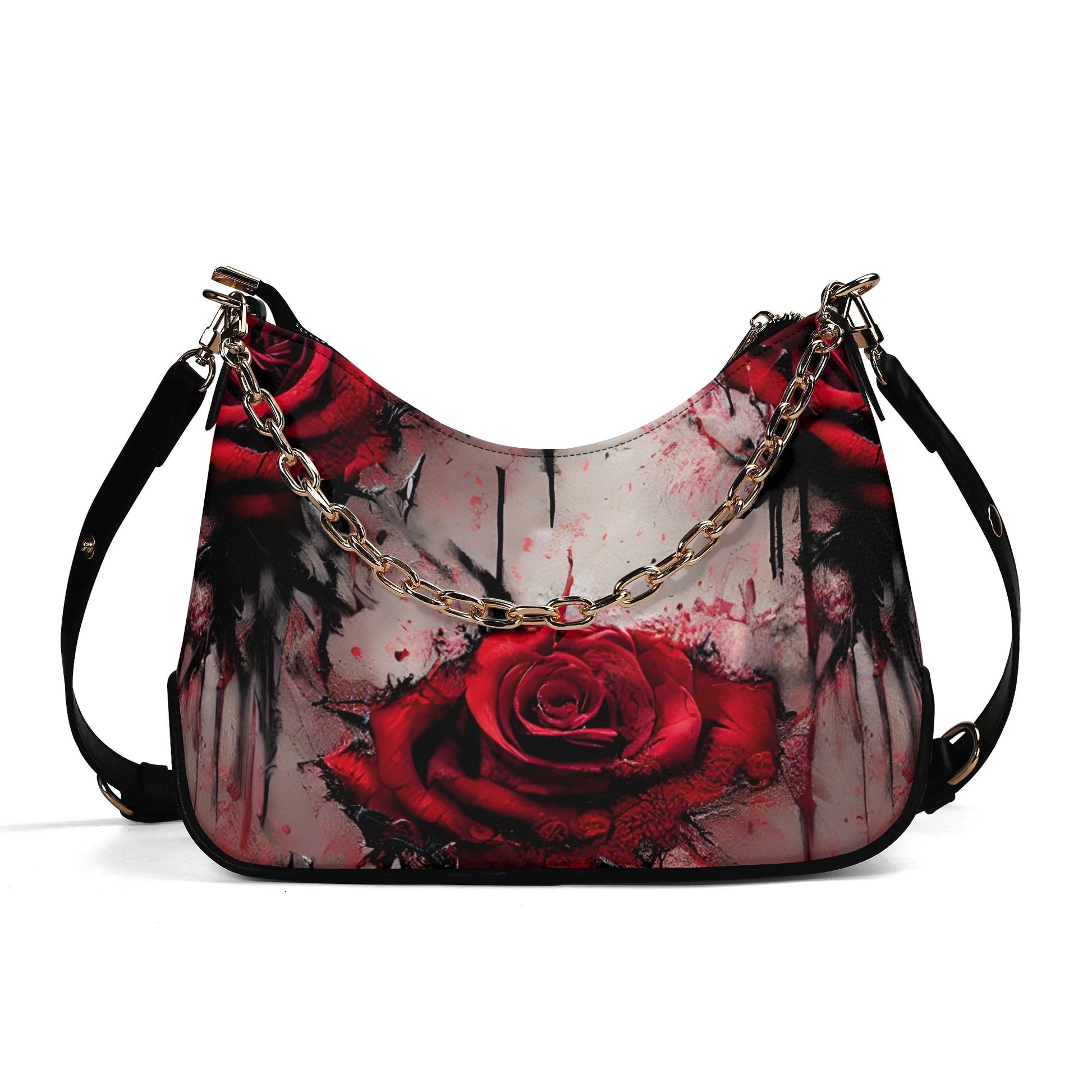 Gothic Roses Leather Hand Bag With Chain