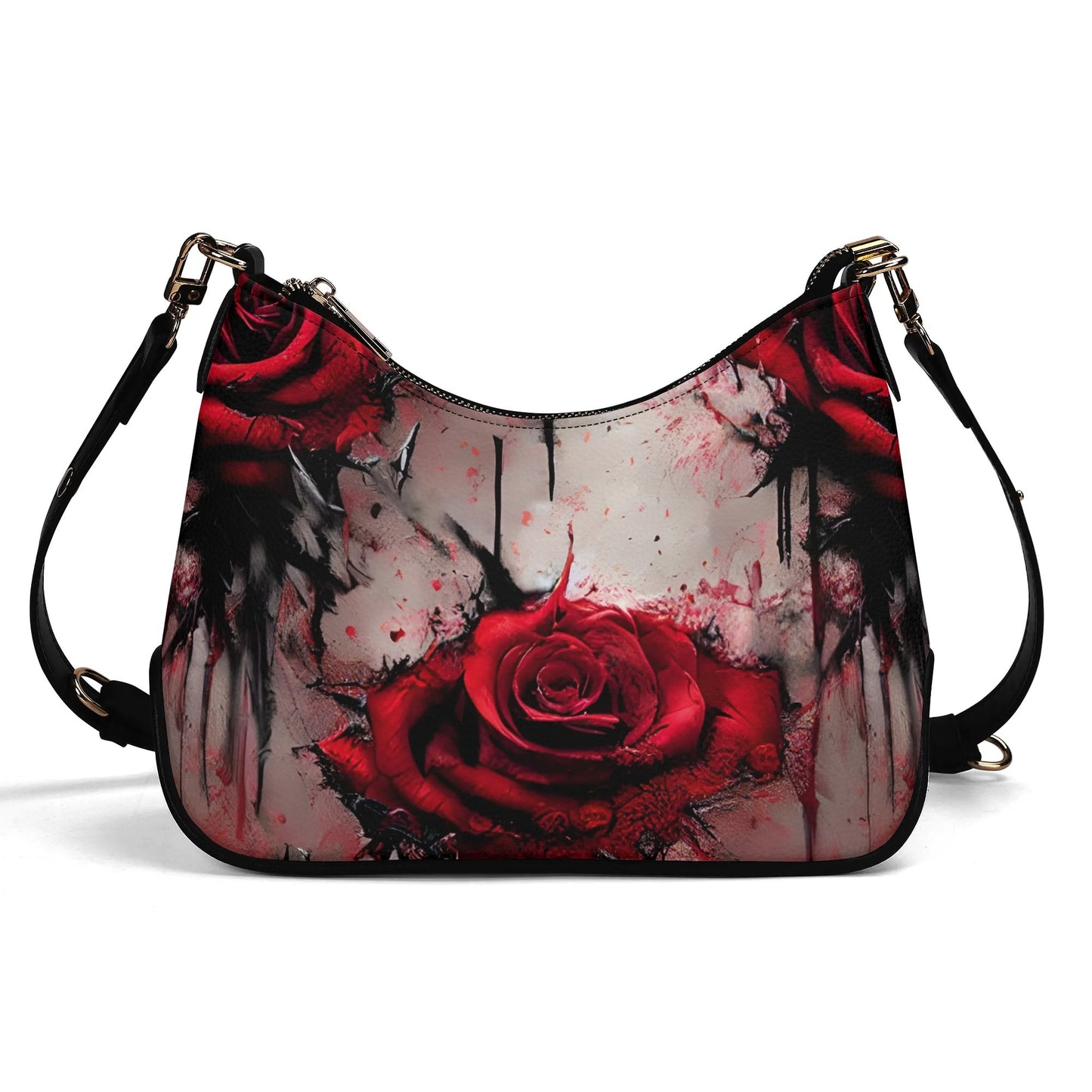 Gothic Roses Leather Hand Bag With Chain