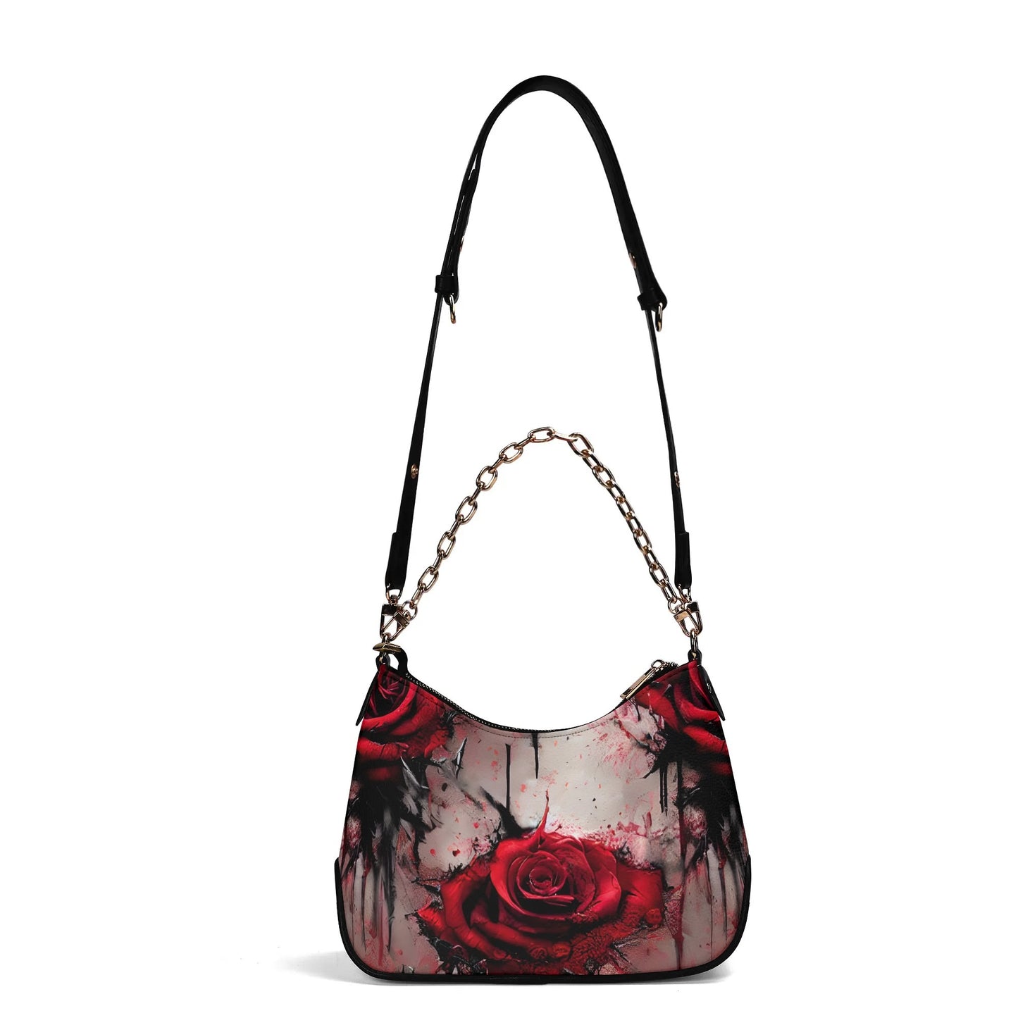 Gothic Roses Leather Hand Bag With Chain