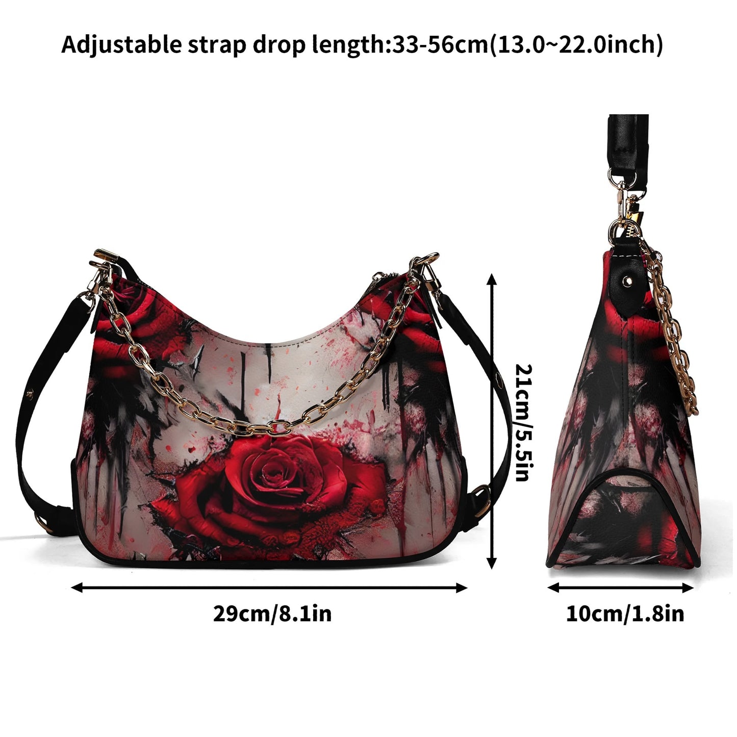 Gothic Roses Leather Hand Bag With Chain